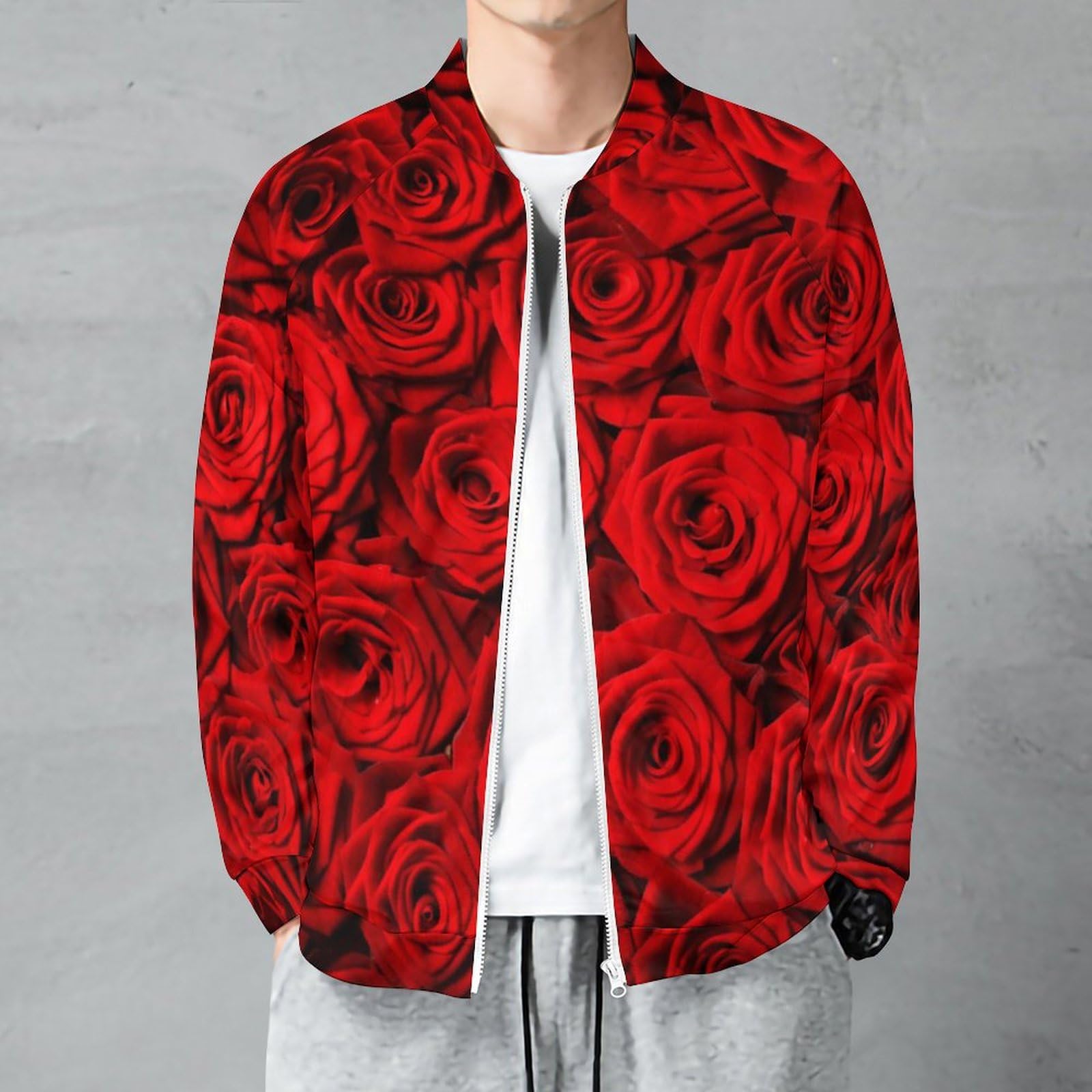 Amazon.co.jp: ジッパージャケット メンズ 赤いバラ 薔薇 花柄